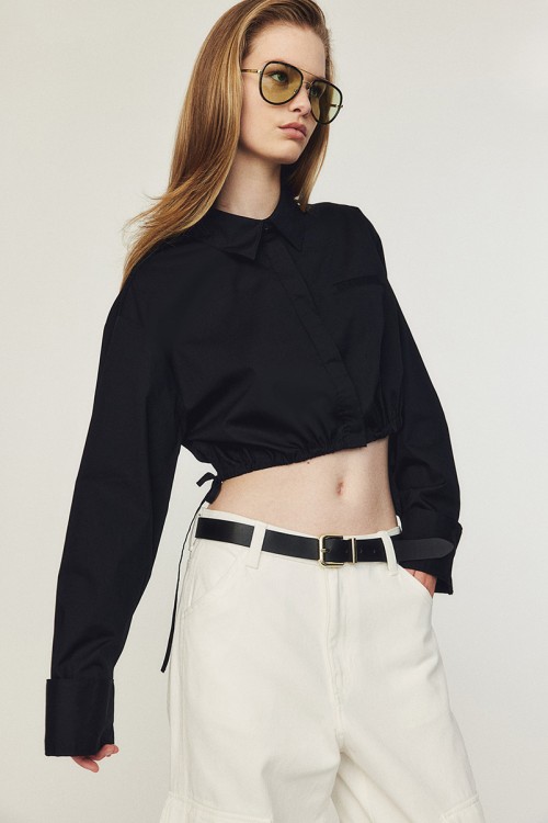 Cropped Drawstring-detail Shirt