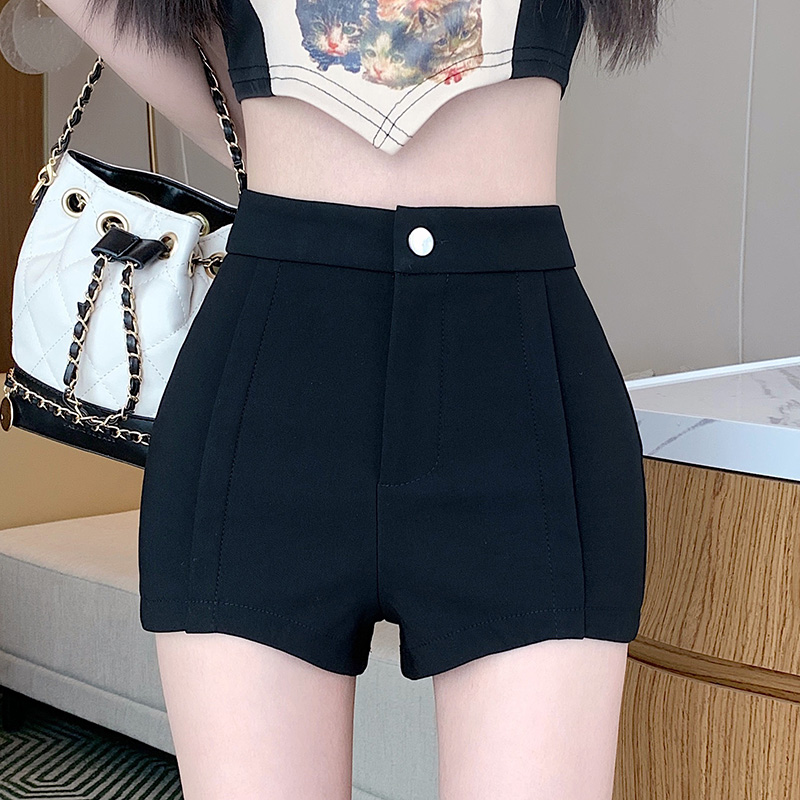 2023-new-summer-high-waist-stretchy-shorts-for-women-black-slim-fit-versatile-hot-shorts-trendy