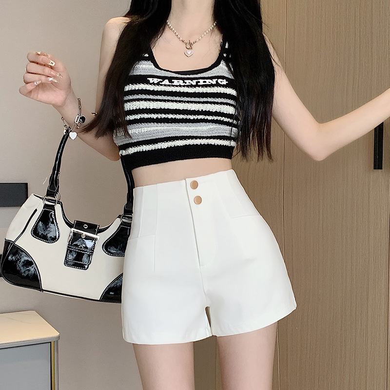 2023-summer-new-high-waist-loose-a-line-hot-shorts-for-women-solid-black-casual-straight-pants