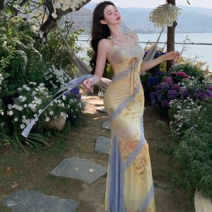 Summer Vacation Floral Lace Fishtail Halter Dress for Women - Elegant Bodycon Maxi Dress