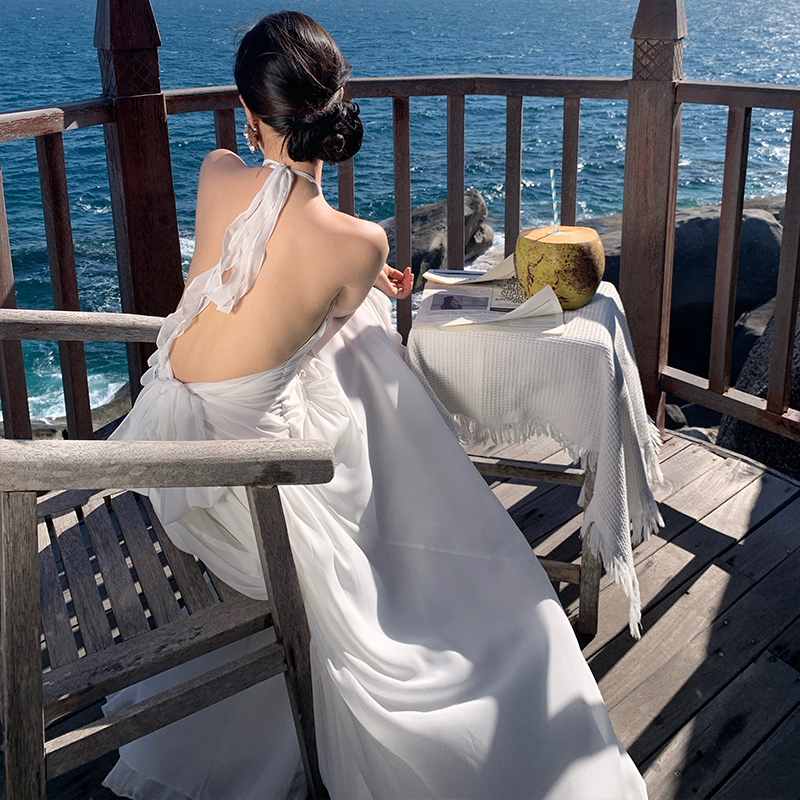Women's Elegant Strapless Irregular Mermaid Dress with High Slit Backless Long Dress for Vacation - Image 2