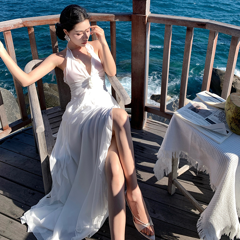 Women's Elegant Strapless Irregular Mermaid Dress with High Slit Backless Long Dress for Vacation - Image 4