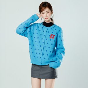 American Retro Polka Dot Round Neck Cardigan Sweater Women Autumn Winter Soft Casual Knit Coat