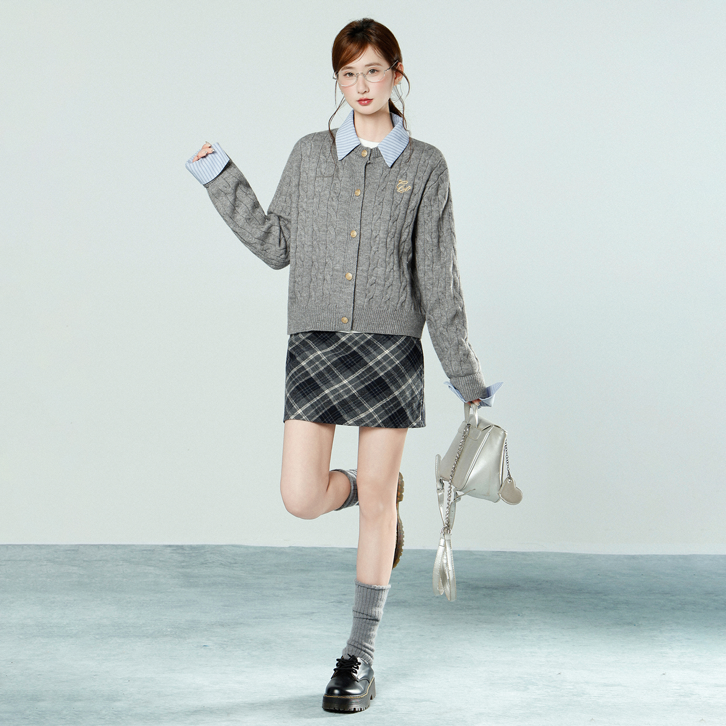 Korean Style Campus Two-Piece Knit Cardigan Women Autumn Winter Aran Pattern Design Sweater Coat - Image 5