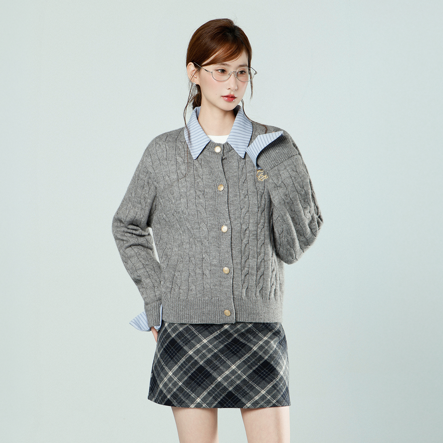 Korean Style Campus Two-Piece Knit Cardigan Women Autumn Winter Aran Pattern Design Sweater Coat - Image 3