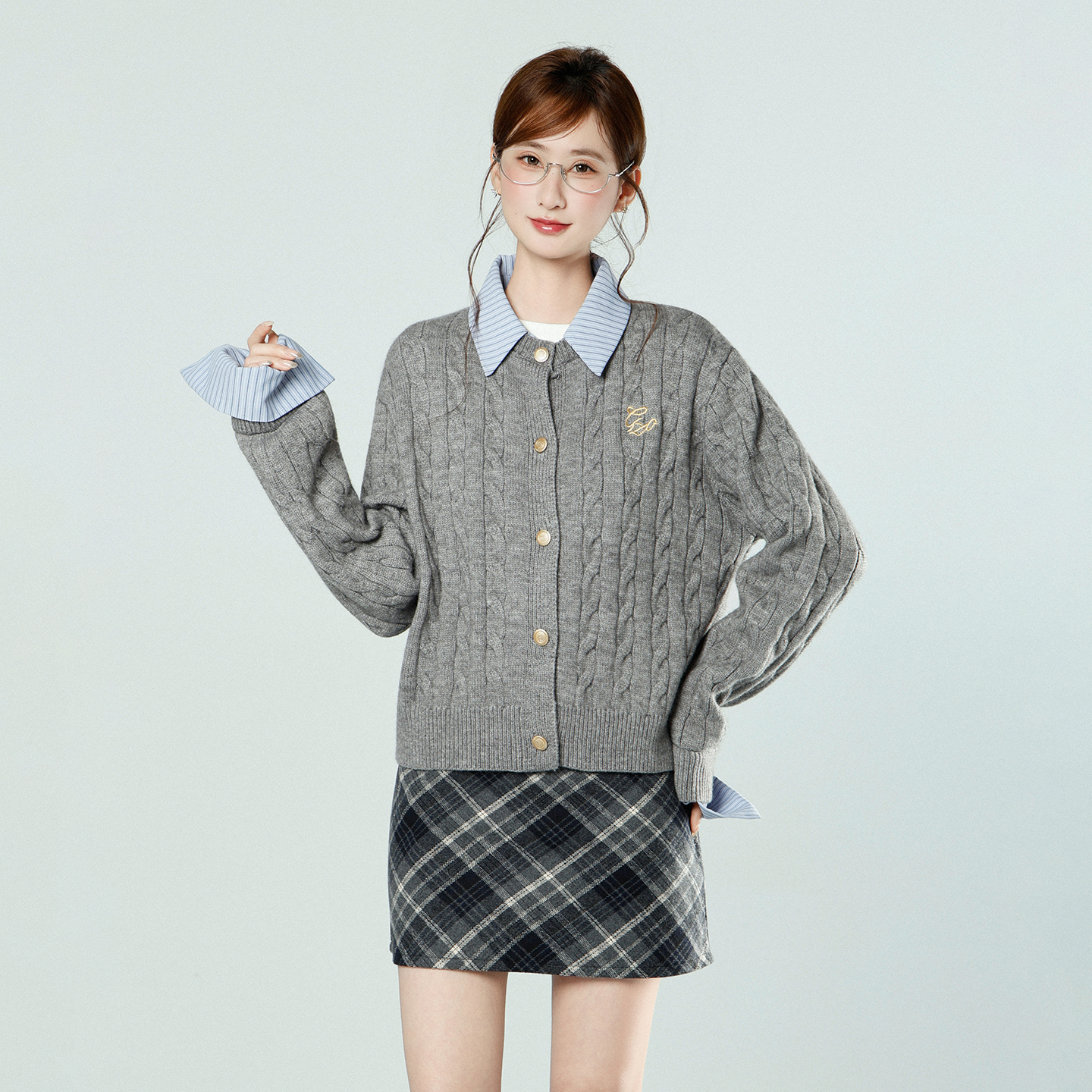 Korean Style Campus Two-Piece Knit Cardigan Women Autumn Winter Aran Pattern Design Sweater Coat - Image 4