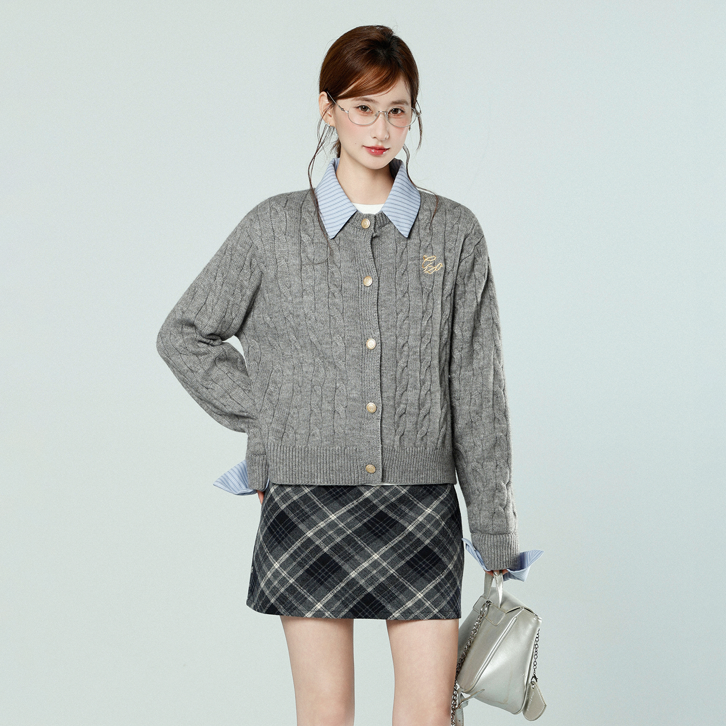 Korean Style Campus Two-Piece Knit Cardigan Women Autumn Winter Aran Pattern Design Sweater Coat - Image 2