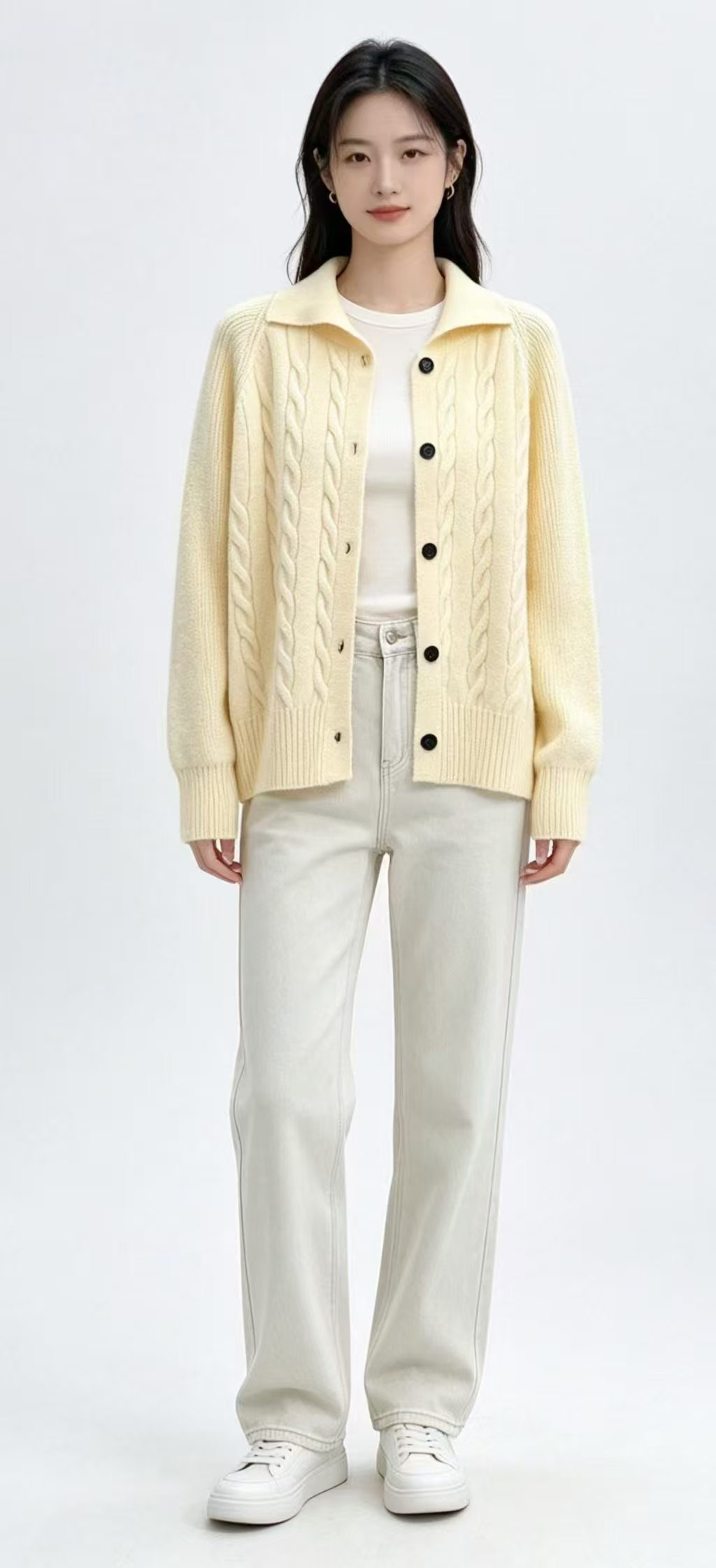 2026 Autumn New Women's Lapel Cable Knit Cardigan Coat Casual Knit Top - Image 3