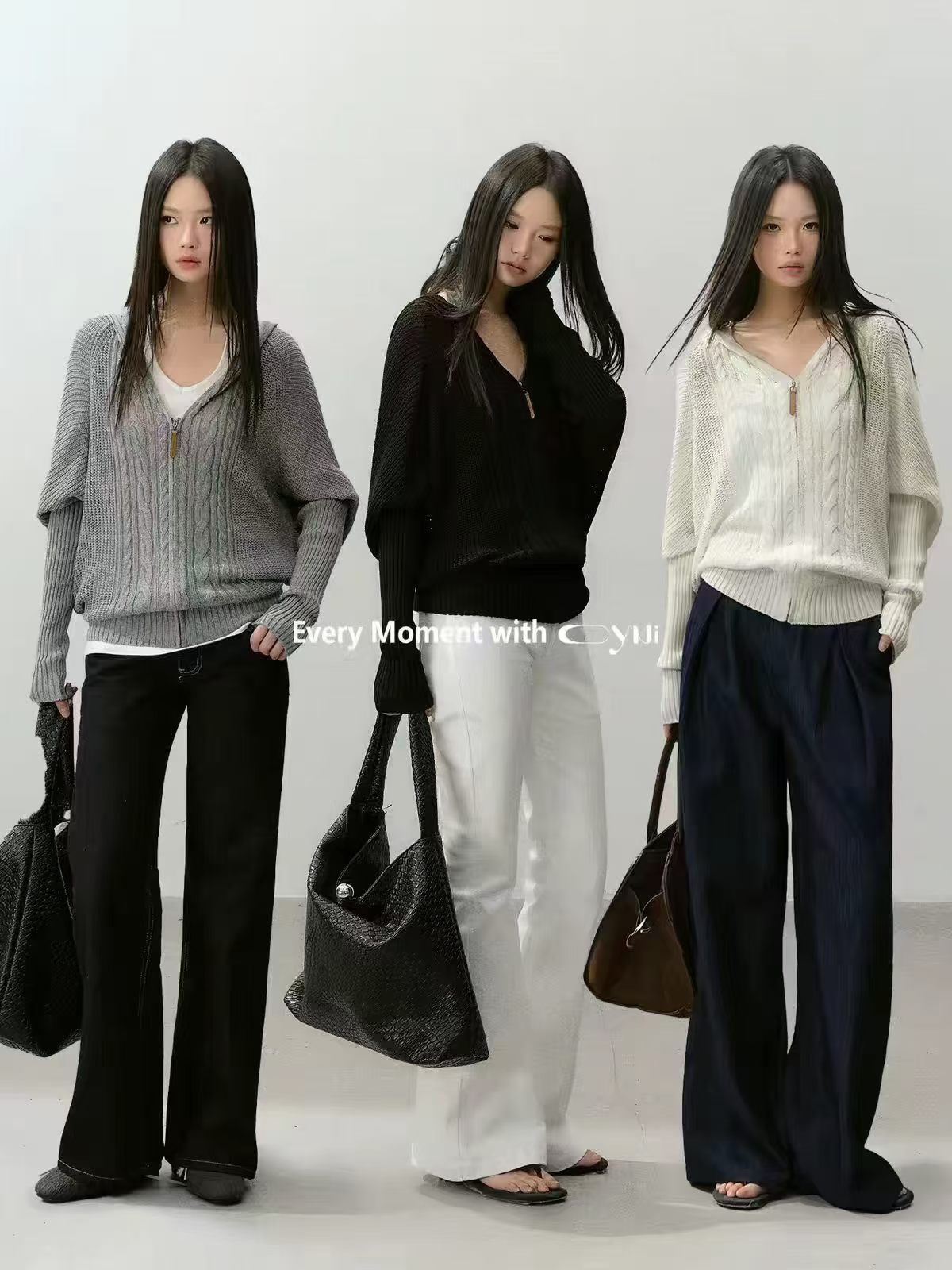 Korean Style Batwing Sleeve Hooded Knit Cardigan Women 2025 Early Autumn Zip Design Casual Pullover Sweater Coat - Image 4