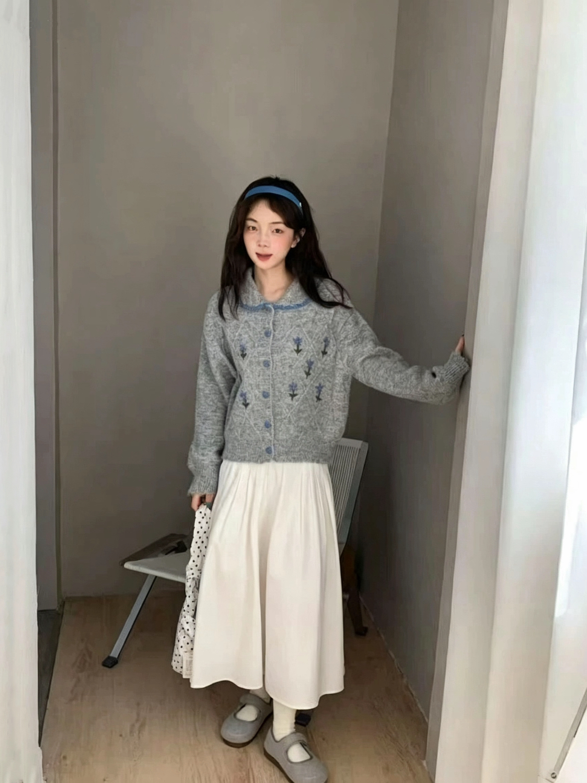 2026 New Autumn Winter Women Knit Cardigan with Peter Pan Collar, Korean Style Floral Soft Casual Sweater Coat - Image 2