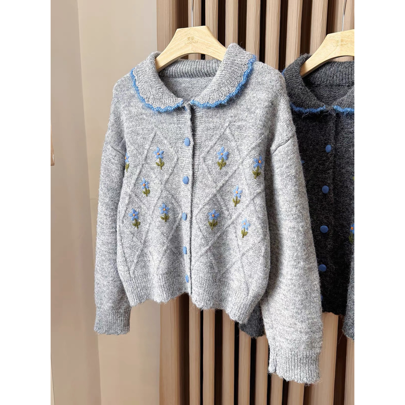 2026 New Autumn Winter Women Knit Cardigan with Peter Pan Collar, Korean Style Floral Soft Casual Sweater Coat - Image 5