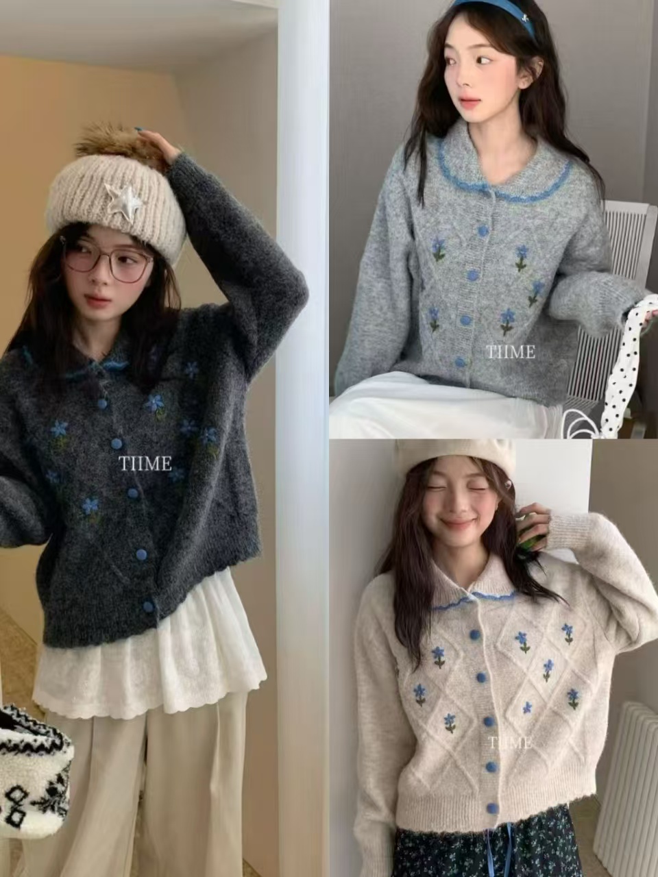 2026 New Autumn Winter Women Knit Cardigan with Peter Pan Collar, Korean Style Floral Soft Casual Sweater Coat - Image 4