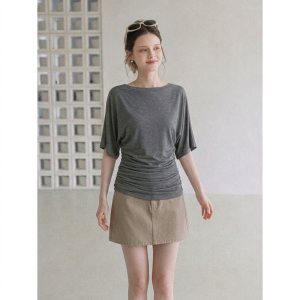 Women's Casual Slim Fit Cap Sleeve T-Shirt in Dark Gray and White - Summer 2026
