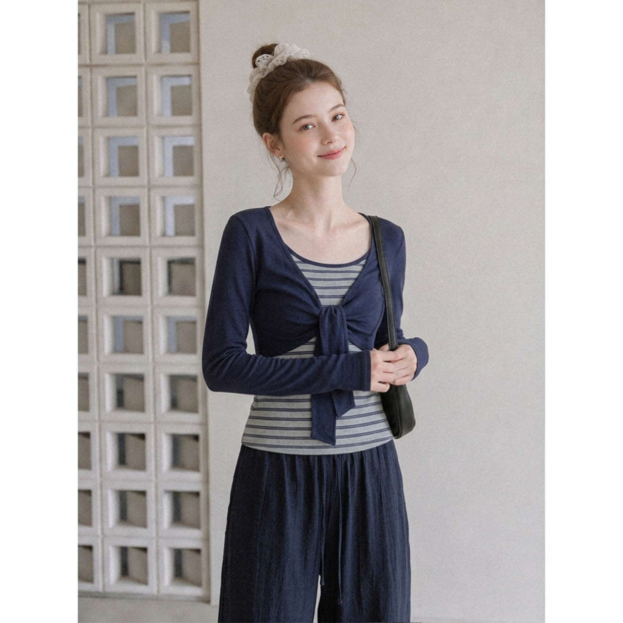 2026-early-autumn-womens-slim-fit-striped-contrast-color-two-piece-tie-long-sleeve-t-shirt
